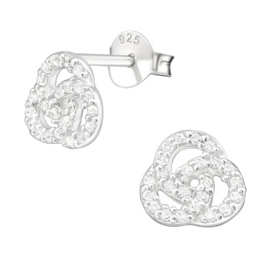 Silver Curl Ear Studs with Cubic Zirconia