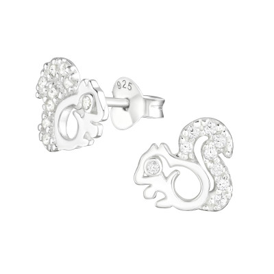 Silver Squirrel Ear Studs with Cubic Zirconia