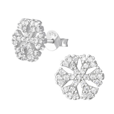 Silver Snowflake Ear Studs with Cubic Zirconia