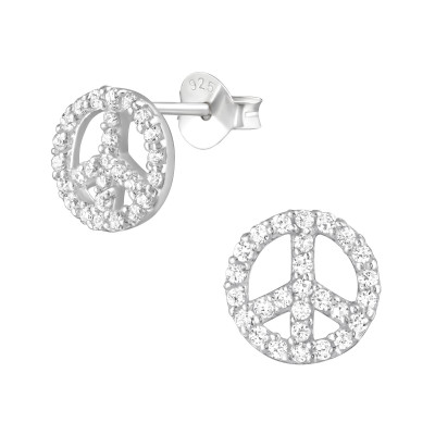 Silver Peace Ear Studs with Cubic Zirconia