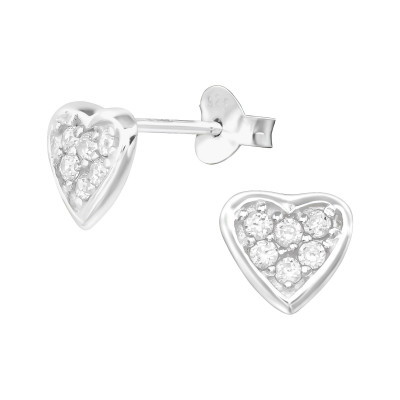 Silver Heart Ear Studs with Cubic Zirconia