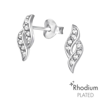 Silver Twisted Ear Studs with Cubic Zirconia