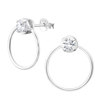 Silver Round Ear Studs with Loose Ring and Cubic Zirconia