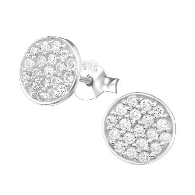 Silver Round Ear Studs with Cubic Zirconia