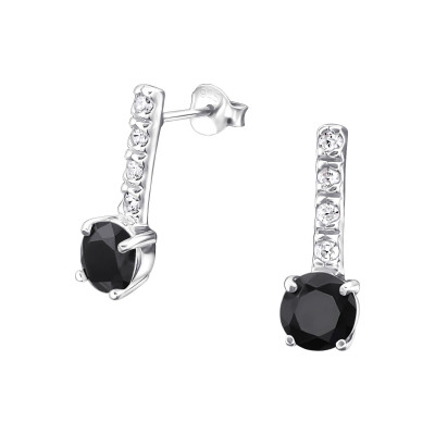 Silver Round Ear Studs with Cubic Zirconia