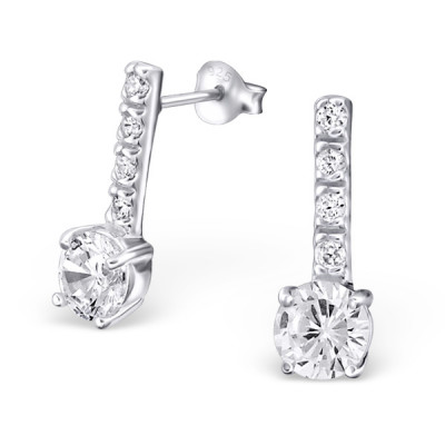 Round Sterling Silver Ear Studs with Cubic Zirconia