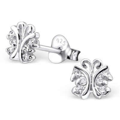 Butterfly Sterling Silver Ear Studs with Cubic Zirconia