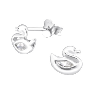 Silver Duck Ear Studs with Cubic Zirconia