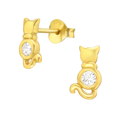 Silver Cat Ear Studs with Cubic Zirconia