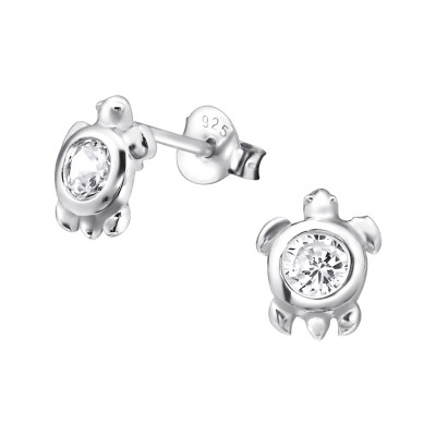 Silver Turtle Ear Studs with Cubic Zirconia