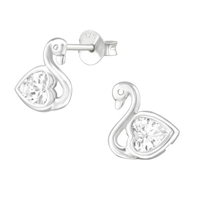 Silver Swan Ear Studs with Cubic Zirconia