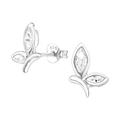 Silver Butterfly Ear Studs with Cubic Zirconia