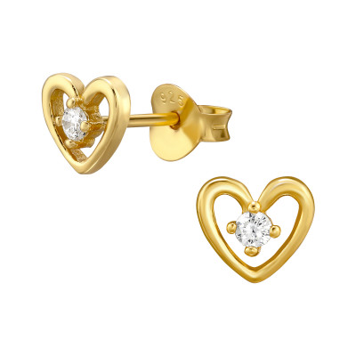 Heart Sterling Silver Ear Studs with Cubic Zirconia