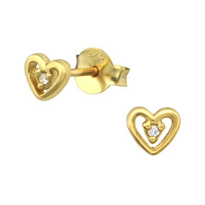 Silver Heart Ear Studs with Cubic Zirconia