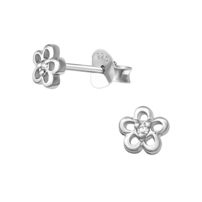 Flower Sterling Silver Ear Studs with Cubic Zirconia