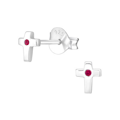 Silver Birthstone Cross Ear Studs with Cubic Zirconia