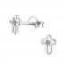 Silver Birthstone Cross Ear Studs with Cubic Zirconia