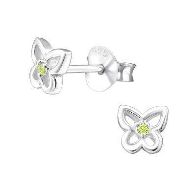 Silver Birthstone Butterfly Ear Studs with Cubic Zirconia