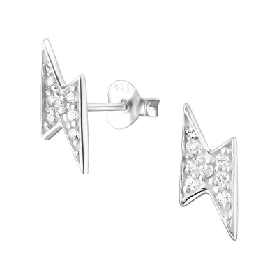 Silver Lightning Ear Studs with Cubic Zirconia