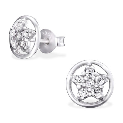 Star Sterling Silver Ear Studs with Cubic Zirconia