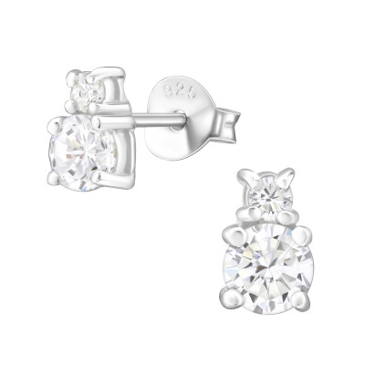 Silver Round Ear Studs with Cubic Zirconia