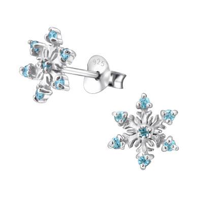 Silver Snowflake Ear Studs with Cubic Zirconia