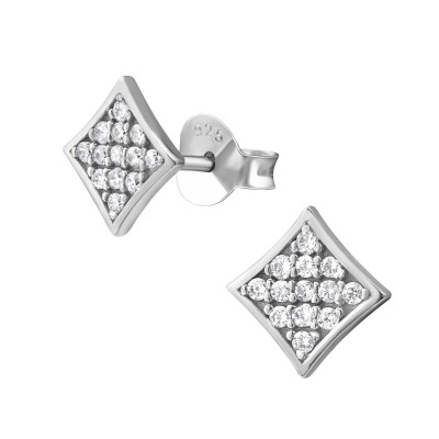 Square Sterling Silver Ear Studs with Cubic Zirconia