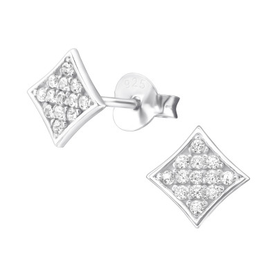 Silver Square Ear Studs with Cubic Zirconia