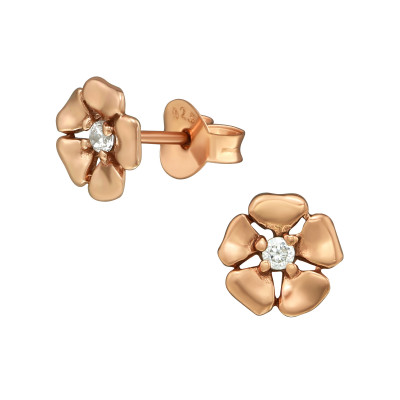 Silver Flower Ear Studs with Cubic Zirconia