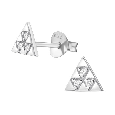 Silver Triangle Ear Studs with Cubic Zirconia