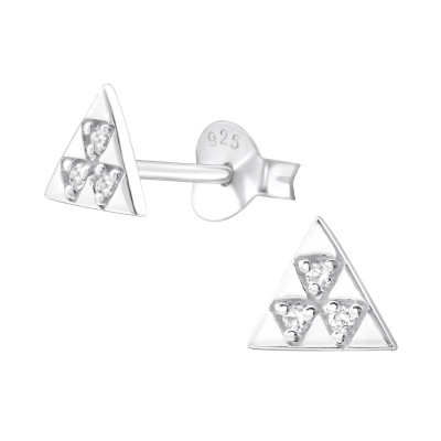 Silver Triangle Ear Studs with Cubic Zirconia