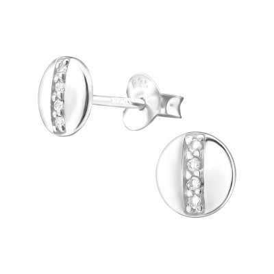 Silver Round Ear Studs with Cubic Zirconia