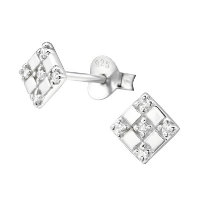Silver Square Ear Studs with Cubic Zirconia