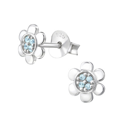 Silver Flower Ear Studs with Cubic Zirconia