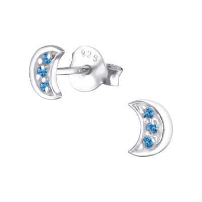 Silver Birthstone Moon Ear Studs with Cubic Zirconia