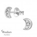 Crescent Moon Sterling Silver Ear Studs with Cubic Zirconia