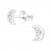 Silver Moon Ear Studs with Cubic Zirconia