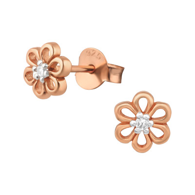 Silver Flower Ear Studs with Cubic Zirconia