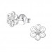 Silver Flower Ear Studs with Cubic Zirconia