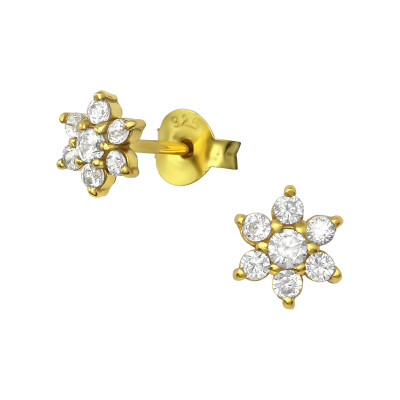 Silver Flower Ear Studs with Cubic Zirconia