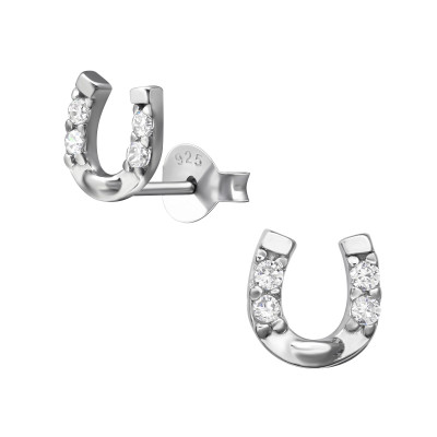 Horseshoe Sterling Silver Ear Studs with Cubic Zirconia