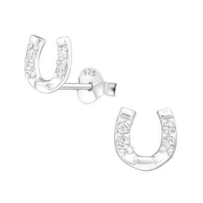 Silver Horseshoe Ear Studs with Cubic Zirconia