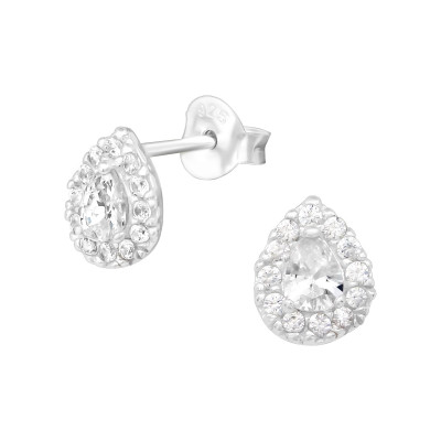 Silver Pear Ear Studs with Cubic Zirconia