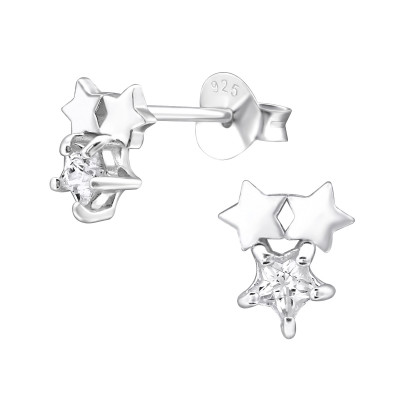 Silver Starry Ear Studs with Cubic Zirconia