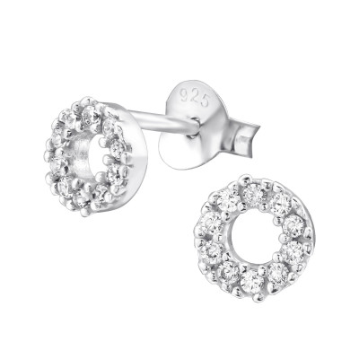 Silver Round Ear Studs with Cubic Zirconia