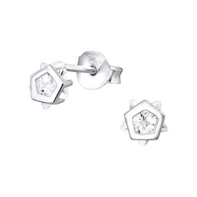 Silver Pentagon Star Ear Studs with Cubic Zirconia