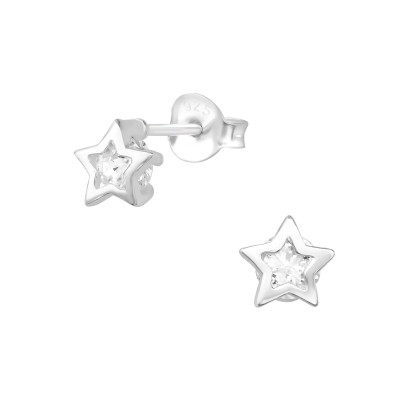 Silver Star Ear Studs with Cubic Zirconia