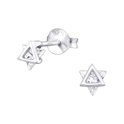 Silver Star Ear Studs with Cubic Zirconia