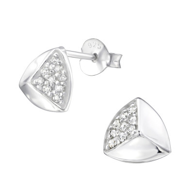 Silver Pyramid Ear Studs with Cubic Zirconia