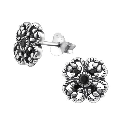 Silver Flower Ear Studs with Cubic Zirconia